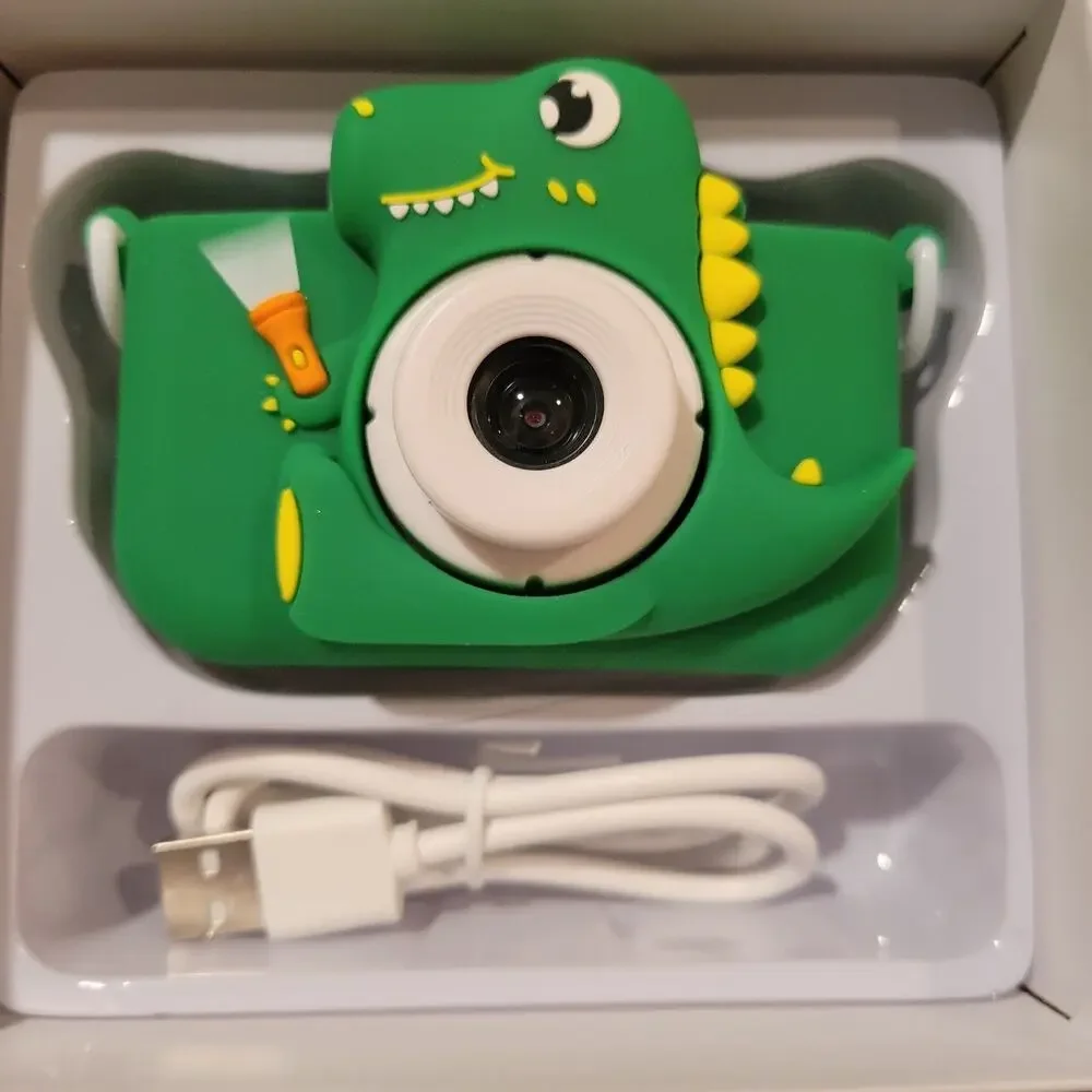 Kids Digital Camera Video Selfie Toy 32G Card USB Green Dinosaur